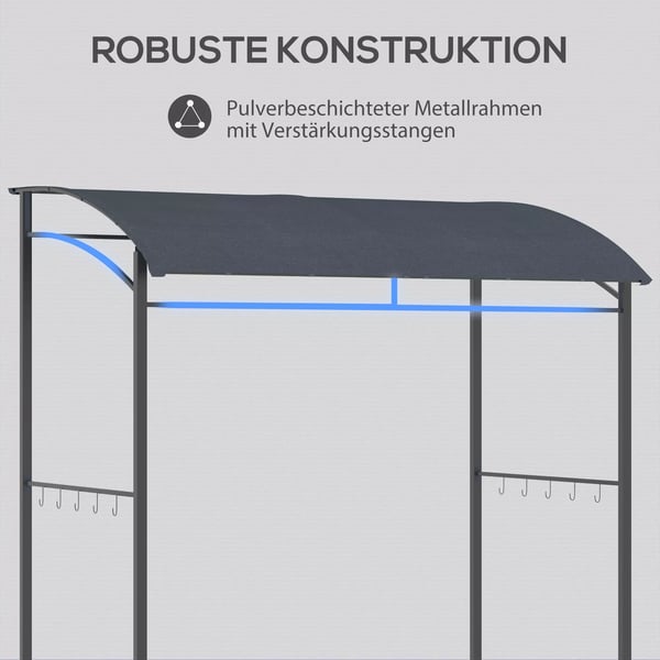 Outsunny grillpavillon, grilloverdækning, regnbeskyttelse, UV-bestandig, vandtæt, med kroge, stålramme, polyester, grå, 215 x 150 x 174/220 cm