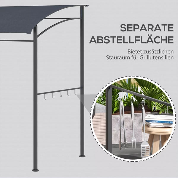 Outsunny grillpavillon, grilloverdækning, regnbeskyttelse, UV-bestandig, vandtæt, med kroge, stålramme, polyester, grå, 215 x 150 x 174/220 cm