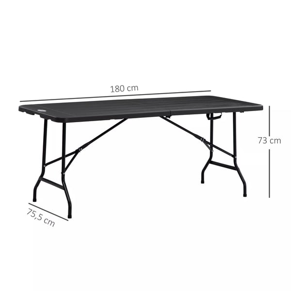 Outsunny havebord klapbord til 6 personer, buffetbord med stålstel, terrassebord i trælook, 180 x 75,5 x 73 cm, mørkegrå