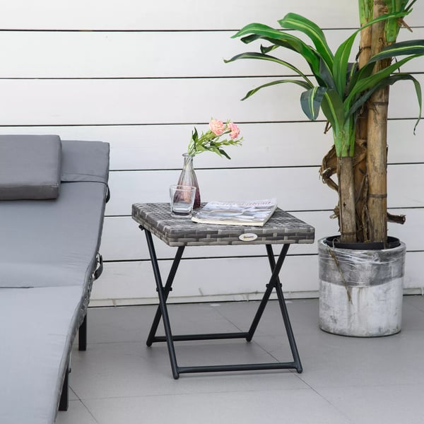 Outsunny havebord polyrattan sammenklappeligt sofabord foldebord metalstel grå 40x40x40 cm