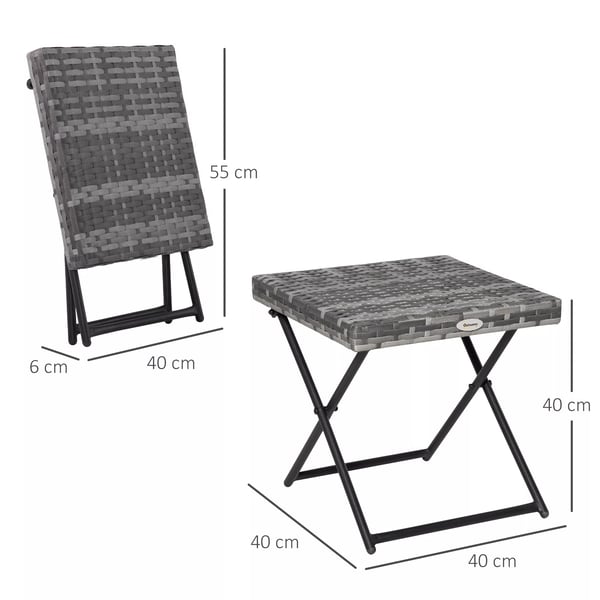 Outsunny havebord polyrattan sammenklappeligt sofabord foldebord metalstel grå 40x40x40 cm