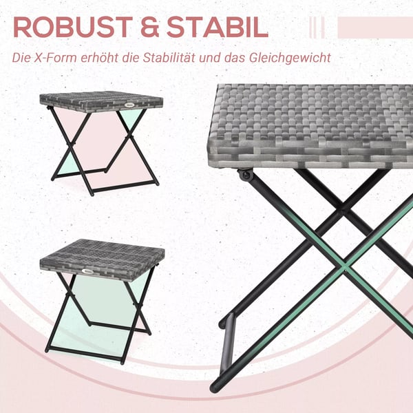 Outsunny havebord polyrattan sammenklappeligt sofabord foldebord metalstel grå 40x40x40 cm
