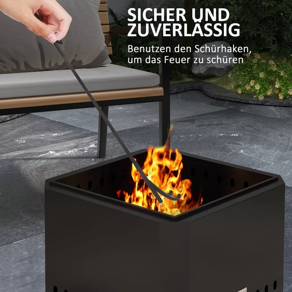 Outsunny Metallinen Tulikuoppa, Musta, Neliömäinen, Savuton Nuotiokori