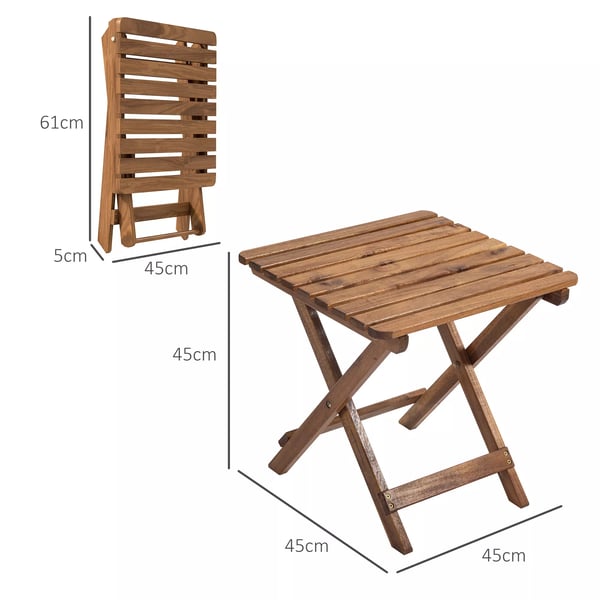 Outsunny sidebord udendørs 2-delt sæt klapbord træ have altan teak 45x45x45 cm