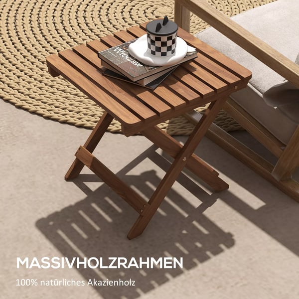 Outsunny sidebord udendørs 2-delt sæt klapbord træ have altan teak 45x45x45 cm