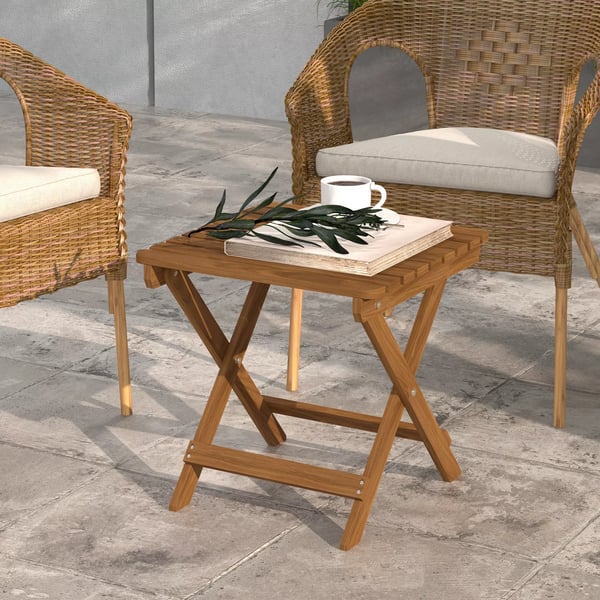 Outsunny sidebord udendørs 2-delt sæt klapbord træ have altan teak 45x45x45 cm