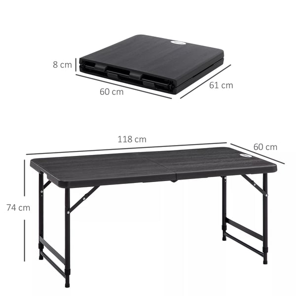 Outsunny havebord, højdejusterbart klapbord, terrassebord til 4 personer, buffetbord med stålramme, 118 x 60 x 74 cm, mørkegrå