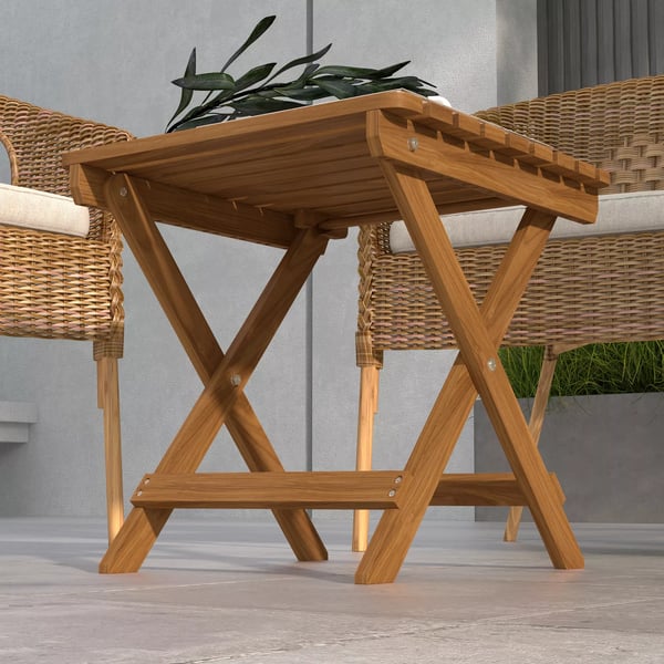Outsunny sidebord udendørs 2-delt sæt klapbord træ have altan teak 45x45x45 cm