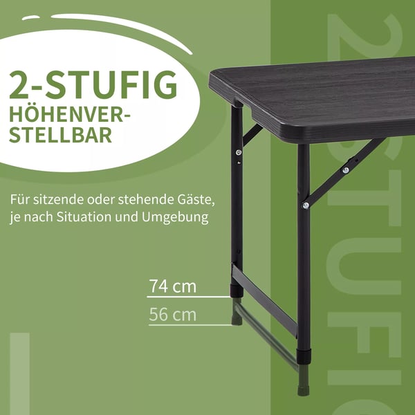 Outsunny havebord, højdejusterbart klapbord, terrassebord til 4 personer, buffetbord med stålramme, 118 x 60 x 74 cm, mørkegrå