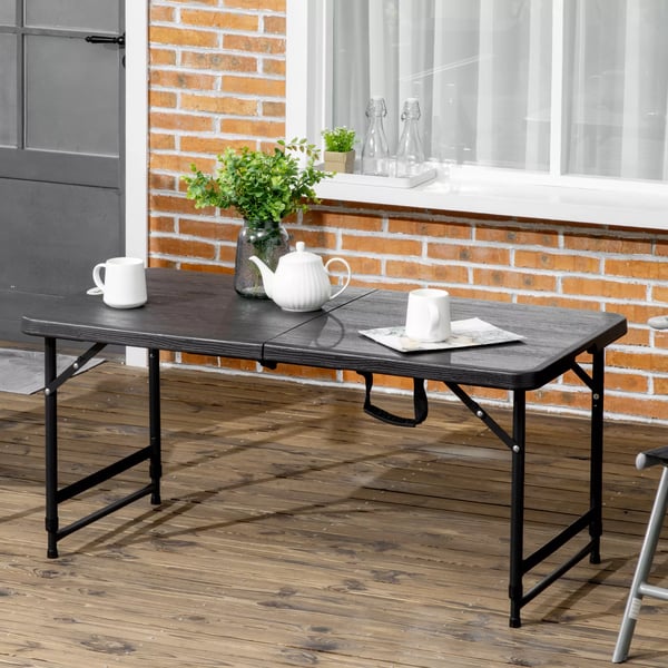 Outsunny havebord, højdejusterbart klapbord, terrassebord til 4 personer, buffetbord med stålramme, 118 x 60 x 74 cm, mørkegrå