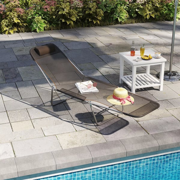 Outsunny solstol liggestol relaxstol badestol 2-benet solstol brun til have & terrasse
