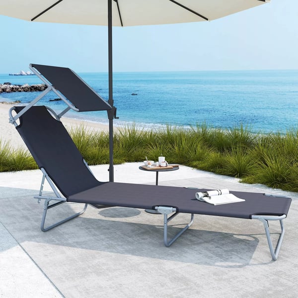 Outsunny Foldbar Solseng m. Skygge - Grå Polyester - 187 x 58 x 36 cm