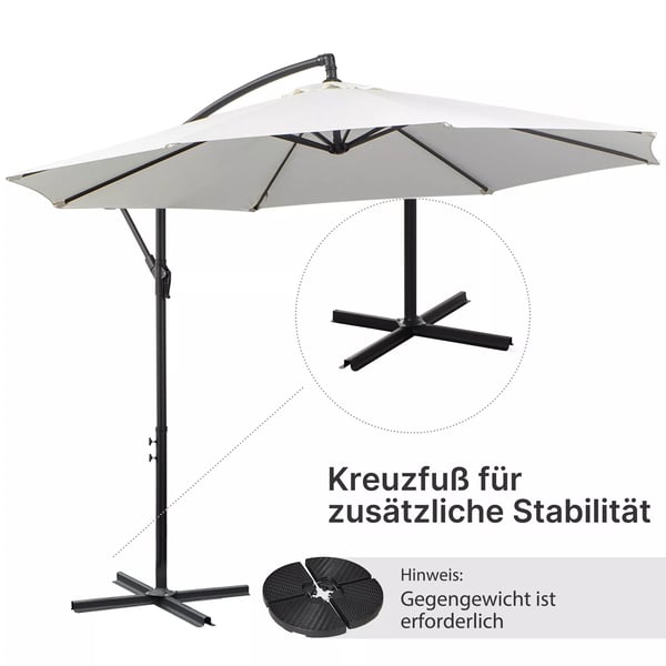 Outsunny Hængende Parasol Creme Ø3m - Justerbar Parasol i Stål og Polyester med Håndsving