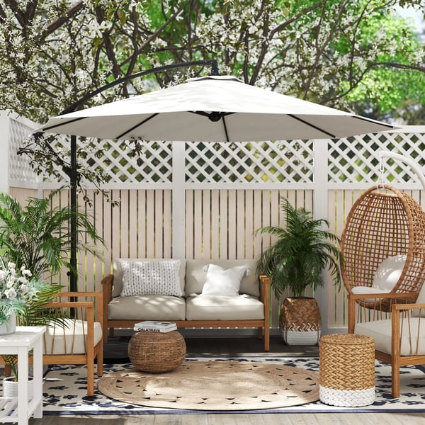 Outsunny Hængende Parasol Creme Ø3m - Justerbar Parasol i Stål og Polyester med Håndsving