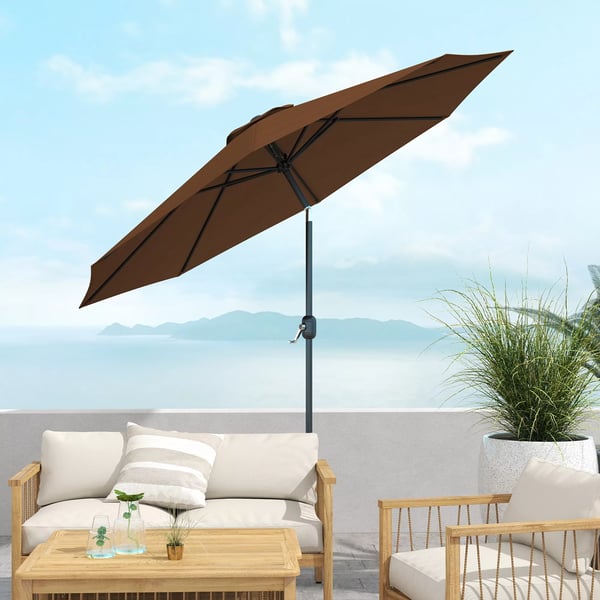 Outsunny parasol med håndsving Ø2,95 x 2,5 m, knækfunktion, markedsparasol, brun, 180g/m² polyester, stabil