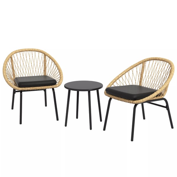 Outsunny 3-delte Rattan Havemøbelsæt med Sofabord og 2 Stole - Gul Polyester