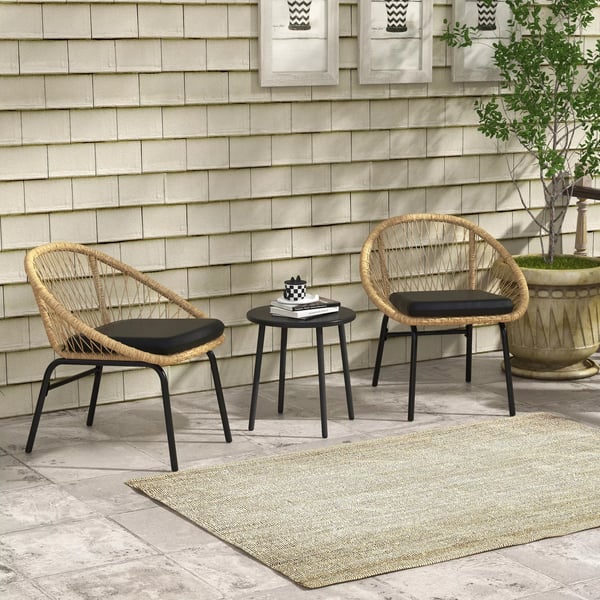Outsunny 3-delte Rattan Havemøbelsæt med Sofabord og 2 Stole - Gul Polyester