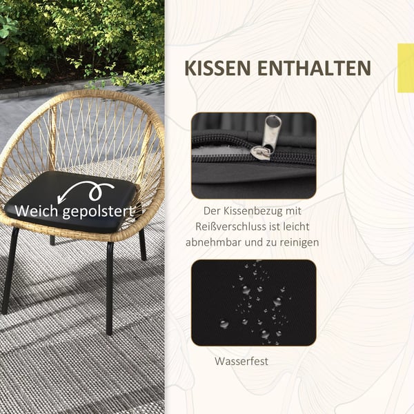 Outsunny 3-delte Rattan Havemøbelsæt med Sofabord og 2 Stole - Gul Polyester
