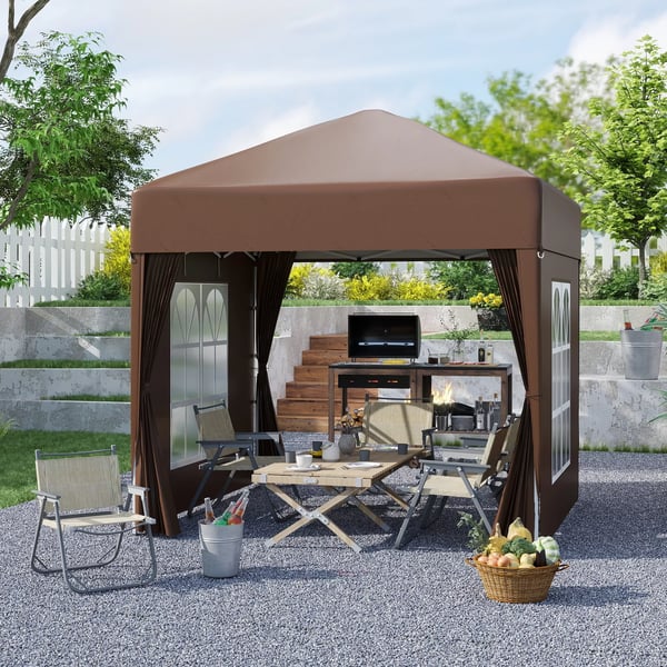 Outsunny foldbart pavillon 2 x 2m, pavillon med 4 sidevægge, vinduer, festtelt med UV-beskyttelse, havetelt inkl. bæretaske, stål, oxford-stof, hvid