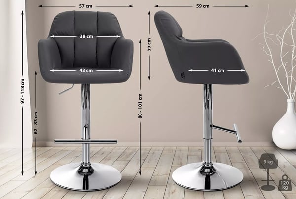 Natoma sort justerbar barstol i kunstlæder med kromfod
