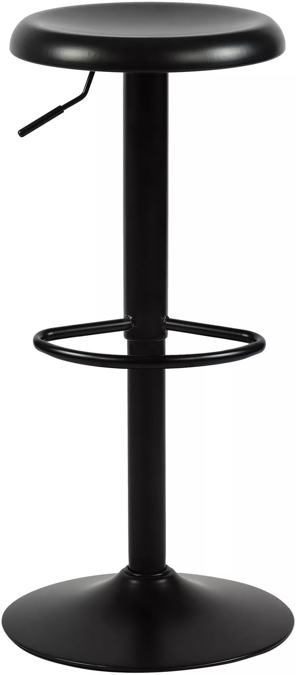 Sort metal barstol, højdejusterbar og drejelig med fodstøtte, 39 cm diameter