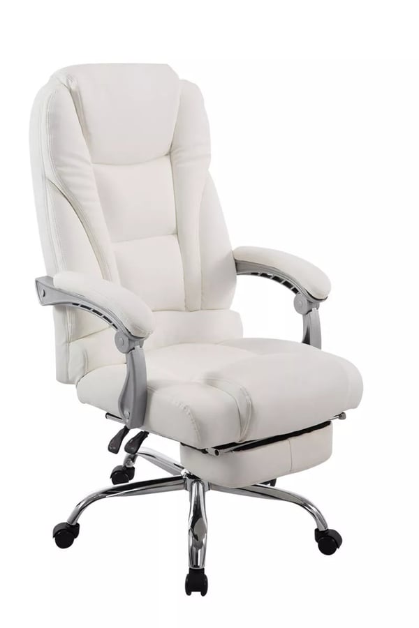 Kontorsstol Pacific, vit konstläder, kromfärgad metallram, justerbar höjd, fotstöd, ergonomisk, maxbelastning 150 kg
