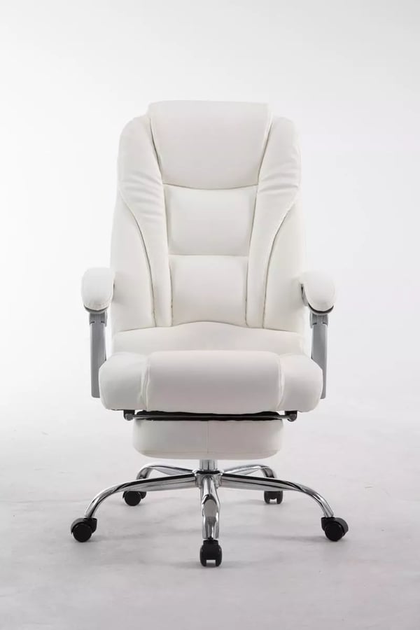 Pacific kontorstol, hvid kunstlæder, krom-look metalstel, justerbar højde, fodstøtte, ergonomisk, maks. belastning 150 kg