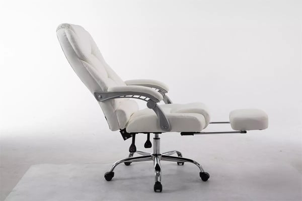 Pacific kontorstol, hvid kunstlæder, krom-look metalstel, justerbar højde, fodstøtte, ergonomisk, maks. belastning 150 kg