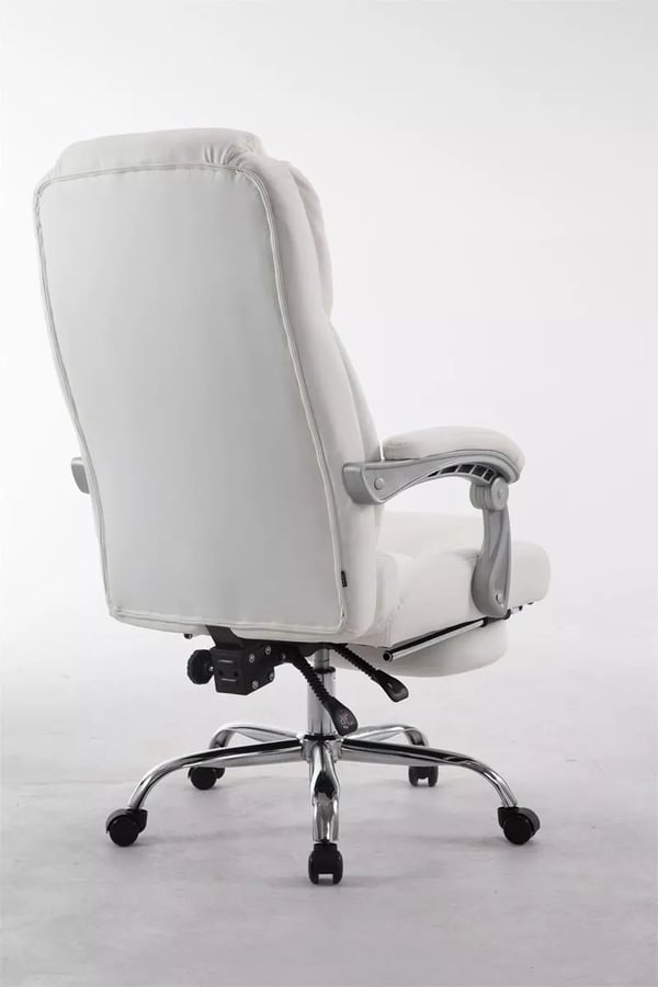 Pacific kontorstol, hvid kunstlæder, krom-look metalstel, justerbar højde, fodstøtte, ergonomisk, maks. belastning 150 kg