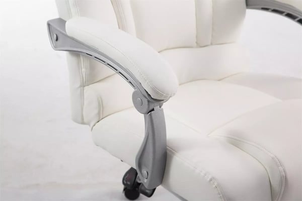 Pacific kontorstol, hvid kunstlæder, krom-look metalstel, justerbar højde, fodstøtte, ergonomisk, maks. belastning 150 kg