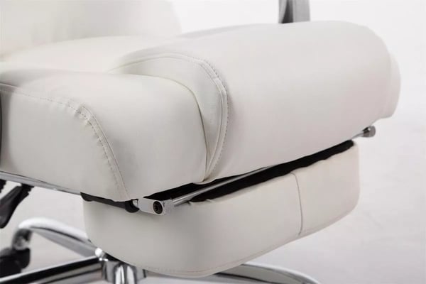 Pacific kontorstol, hvid kunstlæder, krom-look metalstel, justerbar højde, fodstøtte, ergonomisk, maks. belastning 150 kg