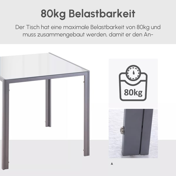 HOMCOM Spisebord - Kvadratisk Bordplade af Hærdet Glas, Mørkegrå, 75x75x75 cm