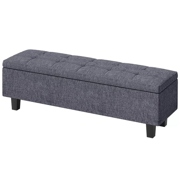 HOMCOM Opbevaringsbænk med ryglæn, polstret bænk med linned-look, trækassen, moderne sengebænk til entré, stue, 138 x 40 x 45 cm, mørkegrå
