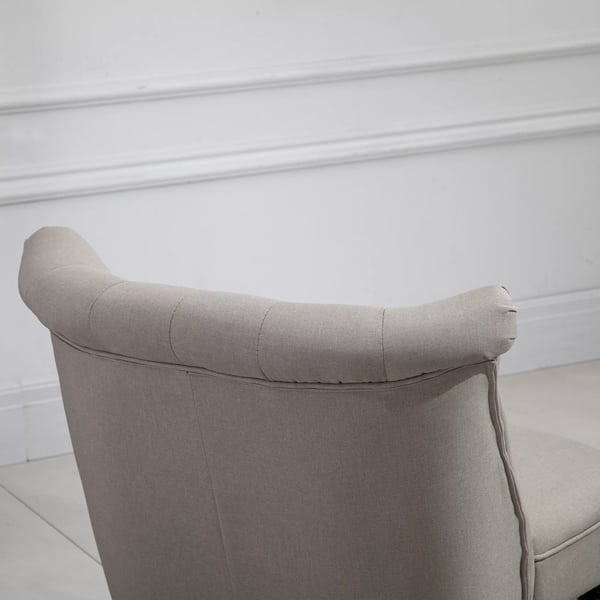 HOMCOM Vintage-lepotuoli, rentoutumistuoli, verhoiltu tuoli, ruokapöydäntuoli, pellavapäällinen, puurunko, beige+musta, 67 x 67 x 78 cm