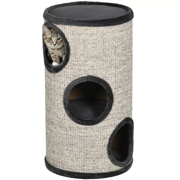 Raapimispuu Kissoille - Sisal, Plyysi, Harmaa - 3 Luolaa, Ø38x70cm Raapimispuu Kissoille - Sisal, Plyysi, Harmaa - 3 Luolaa, Ø38x70cm
