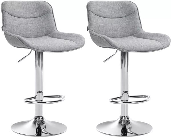 Set med 2 Vonore Grå Barstolar i Tyg & Metall, Justerbar Höjd, Svängbar, Ergonomisk Design, Max Belastning 115 kg