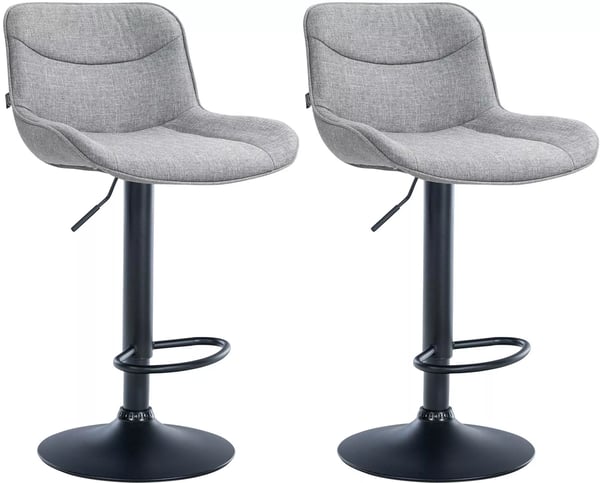 Set med 2 grå barstolar i tyg med metallram - Justerbar höjd, svängbar, bekväm vadderad sits