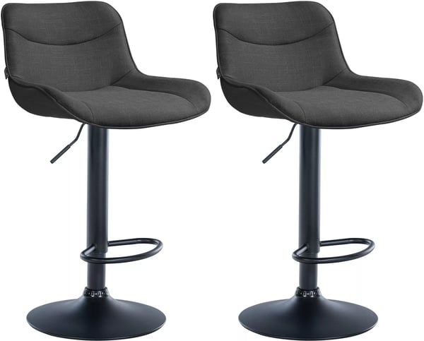 Set med 2 Vonore Mörkgrå Barstolar i Tyg med Metallram, Justerbar Höjd & Svängfunktion