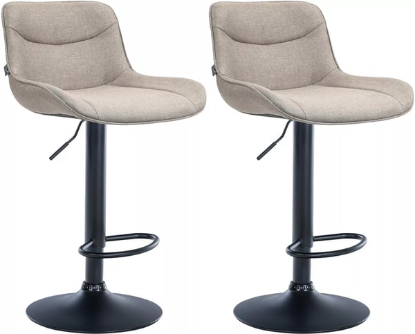 Set med 2 taupe tyg barstolar med metallbas - justerbar höjd och svängbar
