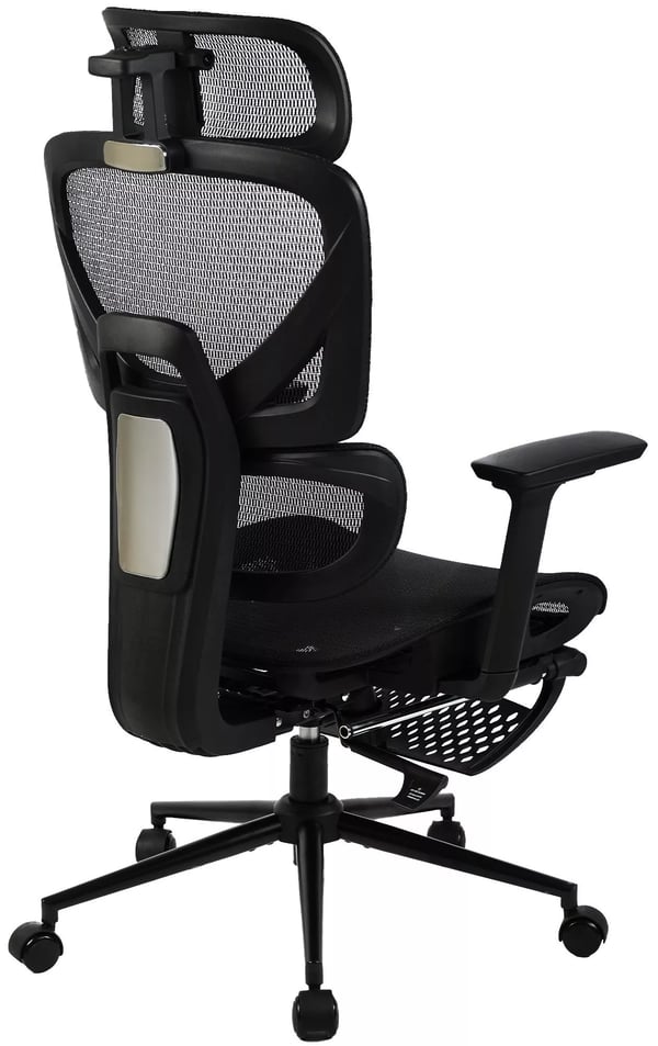 Beresford Ergonomisk Kontorstol med Lændestøtte, Fodstøtte og Justerbare Armlæn - Sort Stof, Mat Sort Metalstel