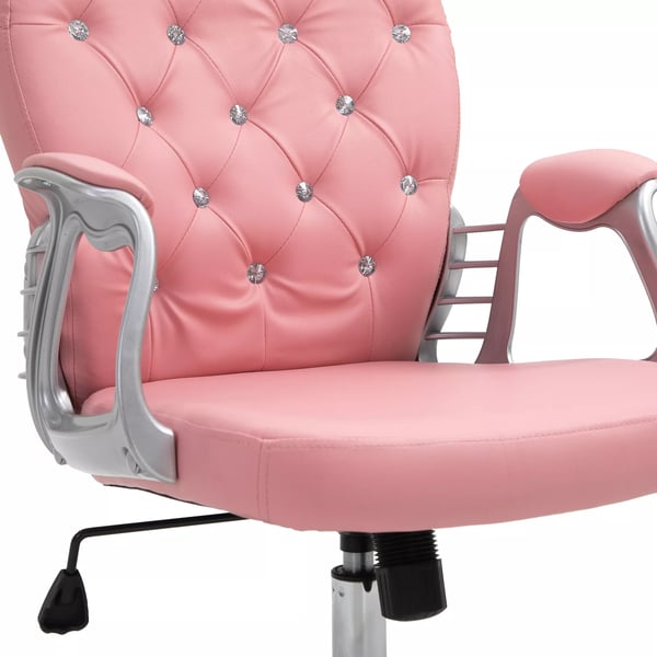 Ergonomisk Kontorsstol - Rosa Konstläder - Justerbar Höjd och Komfortskum, 59,5 x 60,5 x 95-105 cm