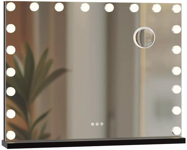 Norlina LED-meikkipeili 10x suurennosta, himmennettävä, 3 valotilaa, USB-portit (A+C), musta metalli