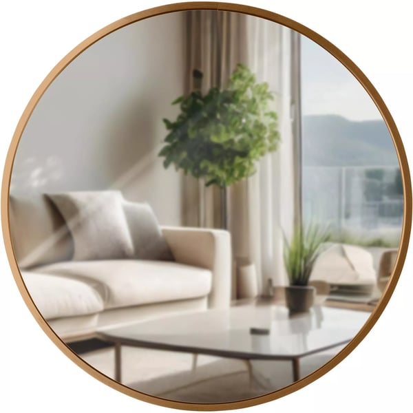 Elsie M Vægspejl - Rund Metalramme, Guldmatt Finish, 45 cm Diameter