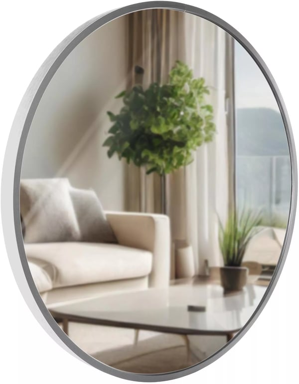 Elsie M Vægspejl - Rund Metalramme, Sølvfinish, 45 cm Diameter