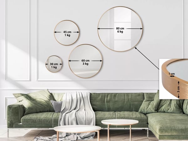 Elsie L Guld Mat Metal Vægspejl 60cm, Rundt, Minimalistisk Design, Monteringsudstyr Inkluderet