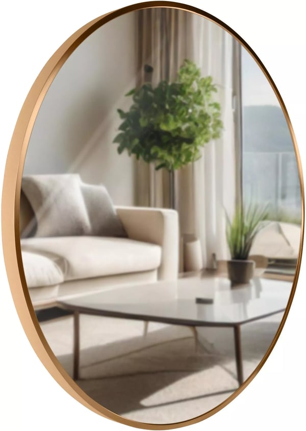 Elsie L Guld Mat Metal Vægspejl 60cm, Rundt, Minimalistisk Design, Monteringsudstyr Inkluderet