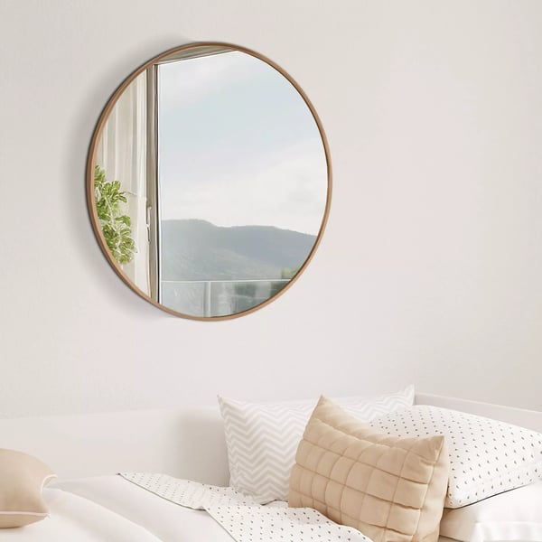 Elsie L Guld Mat Metal Vægspejl 60cm, Rundt, Minimalistisk Design, Monteringsudstyr Inkluderet