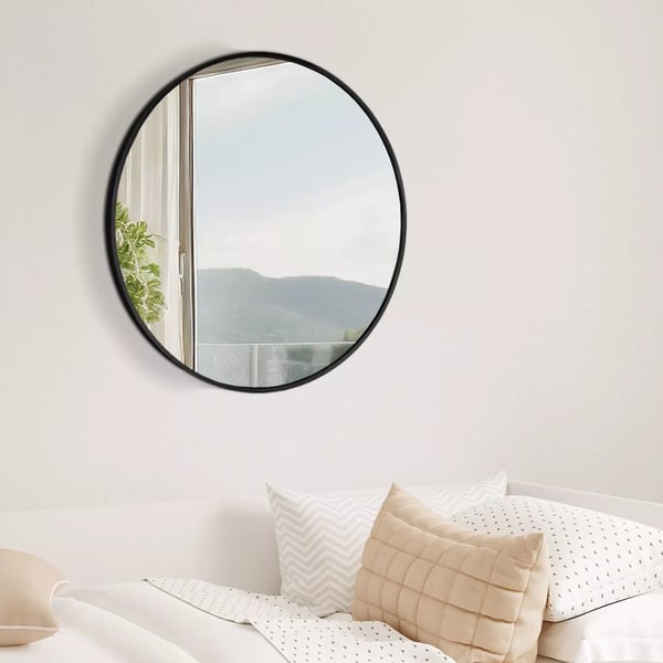 Elsie L Väggspegel, Svart Metallram, 60 cm Diameter, Rund, Minimalistisk Design för Vardagsrum, Sovrum, Hall