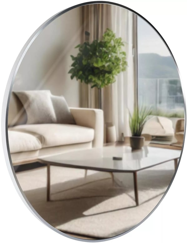 Elsie XL Vægspejl, 80 cm Diameter, Rundt, Sølv Metalramme