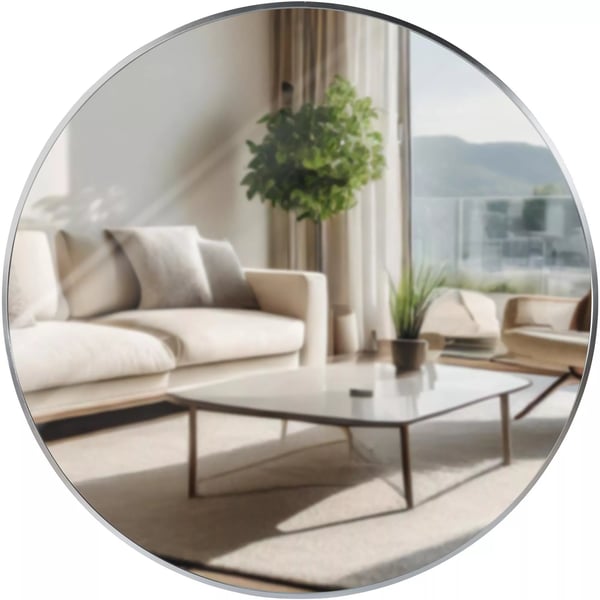 Elsie XL Vægspejl, 80 cm Diameter, Rundt, Sølv Metalramme
